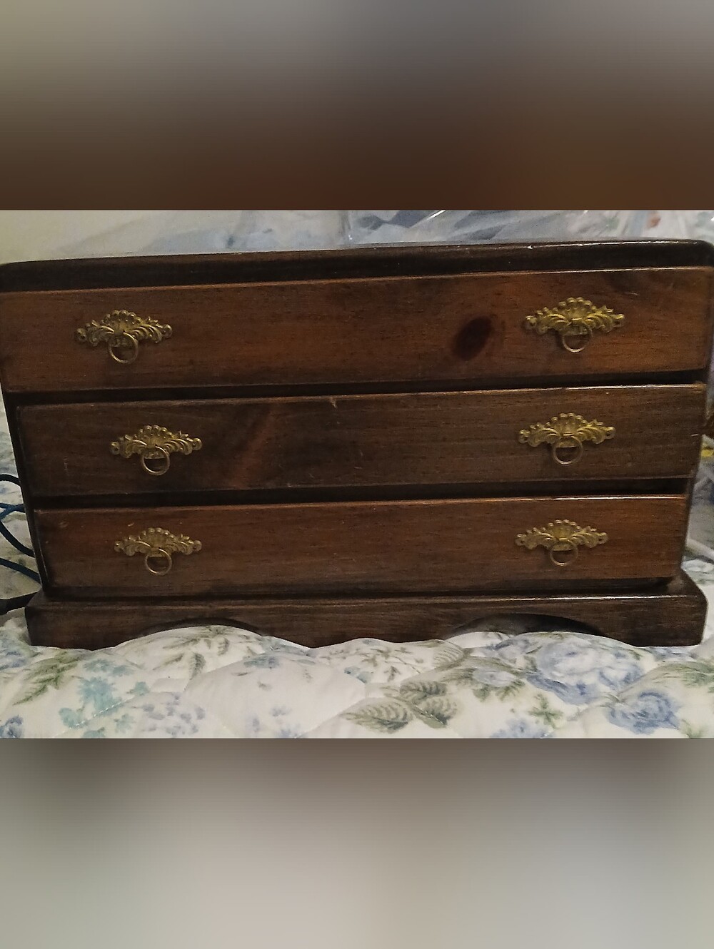 Vintage Wooden Jewelry Box with Brass Pulls - Dark Brown. Great Piece!